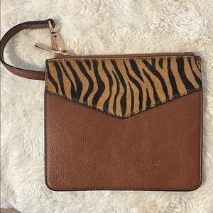 Dune London Brown and Tan Clutch with Animal Print Design